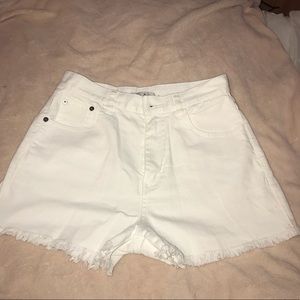 High waisted white jean shorts